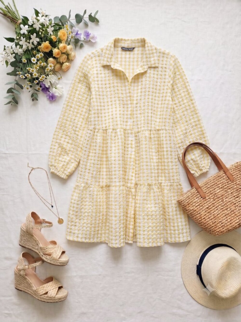 Textured Yellow Gingham Dress